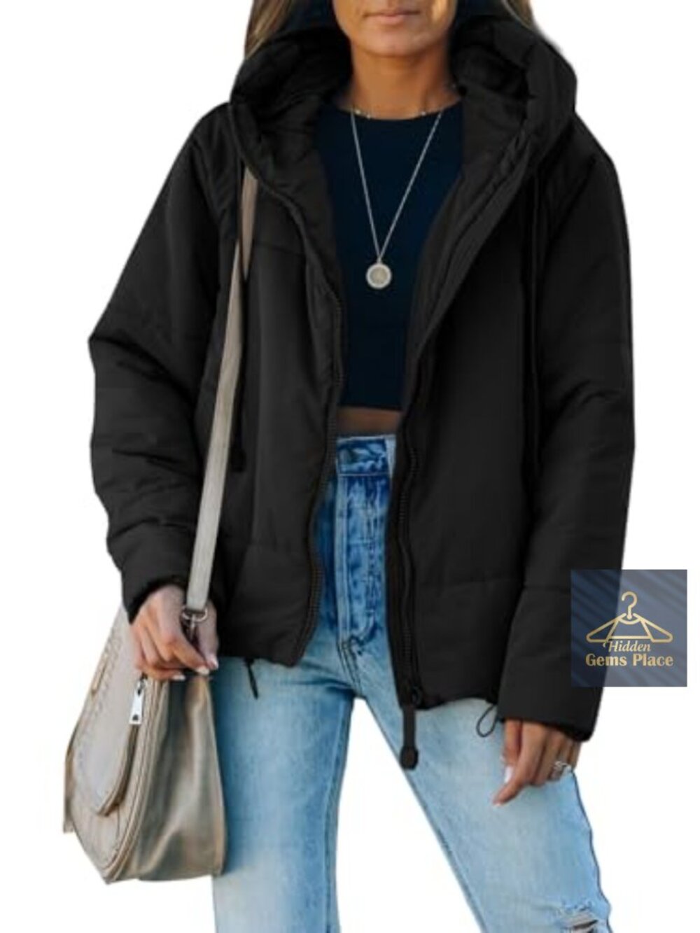 Quilted Puffer Jacket Hooded Full Zip Oversized Winter Coat